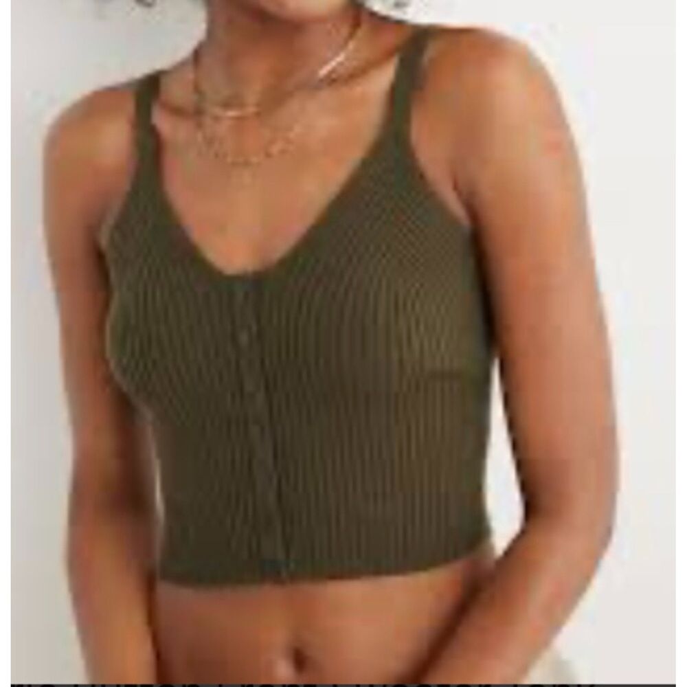 aerie ribbed button front cropped sweater tank top